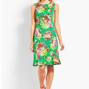 Talbots Petite Vibrant Green Ruffled Hem Floral Sheath Dress—SZ. 4P